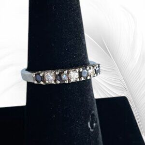 Vintage Sterling Silver Quartz Avon Half Eternity Band Ring SZ 7 Black & Clear